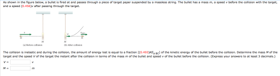 As shown in the figure below, a bullet is fired at and passes through a piece of target paper suspended by a massless string.
