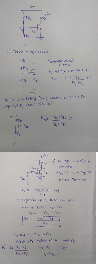 Yoc a) Theveのの Equivalent Vo ltage Rg, Ey voltage dividoe Rule IVi ← o hile caltulatiog Rn (indapendait sowe Yo δ eplaced by Short Ctratit) RB.XP3.. Ω- とRih V4わ R+h c) expres im咔1e len bc Analysis subctitute valme of R aod Van