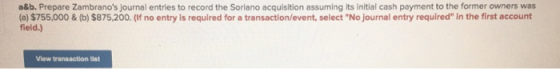 a&b. Prepare Zambranos journal entries to record the Soriano acquisition assuming its initial cash payment to the former own