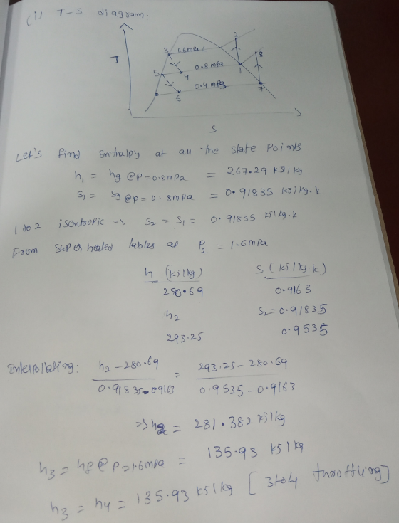 di ag sam. (il T-s 3. loma L 0.8 mpa 5 4 S Lets S = 1 to 2 hz = hu = 135.93 k51log 3tely throff ling] 0.4 mp3 find Entralpy