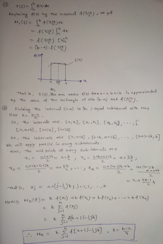 @ I(4) = 2 x dx Replacing fx by the constant fcath), we gel M, CA) = b fcato) dx - fcat sa da - flatb] [216 = (b-a). f(atb) #
