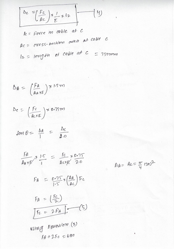 Do Fc The best 19 X L2 fc = force in cable at a AC = cross-section area at cable c - 750mm 12 = length of cable at a BA x 15m