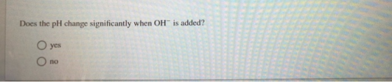 Does the pH change significantly when OH is added? O yes O no