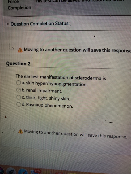 Als test call ue 50VGU LUIGDUICU IULI. Force Completion « Question Completion Status: L A Moving to another question will sav