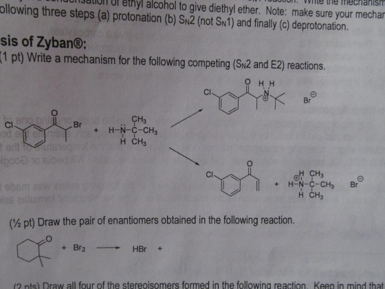 Image for Write a mechanism for the following competing (SN2 and E2) reactions. Draw the pair of enantiomers obtained in