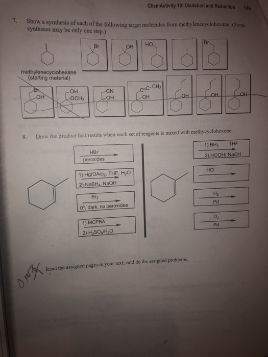 ChemActivity 10: Oxidation and Reduction 149 7. Show a synthesis of each of the following target molecules from methylenecycl