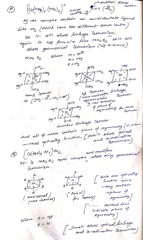 Another donorter. @ [co(aug), (ro)n] being so (18) As the complex contain an ambidentate ligand like roz (@wich have to diff