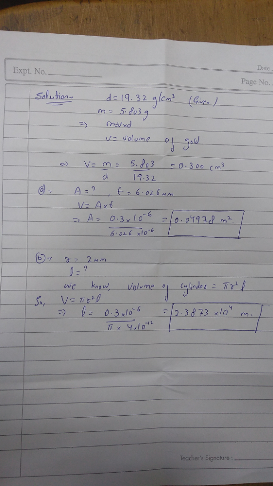 Date Expt. No NO. Page No С.vr d 1-32 264m 2.38 23 xlo Teachers Signature
