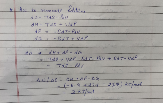 Acc to marwell elaten du-Tds- Pdy dH-TdS+ UdP -SalT-Pdv dG - SdT+ VdP 1 du TdsVdP- SclT-Pdv SdT-VdP Tds-Pdy AU/AE AH +AP-AG (