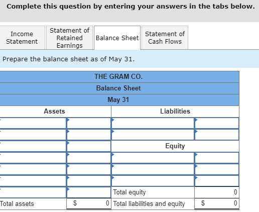 Complete this question by entering your answers in the tabs below. Statement of Cash Flows Statement of Income Retained Balan