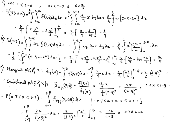 a 2x< Y <2-X 2x<2-x x<늘 2-x 2 2-2 ssx) -SS f(3)ày de =5T s x dy dz : Lz-[2-x-2«] dz %3D O 22 3 %3D 27 2 2- 7 E(xx)- SS zy f(,