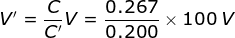 V'=\frac {C}{C'}V=\frac {0.267}{0.200}\times 100\: V