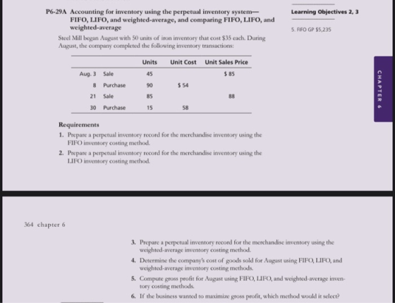 P6-29A Accounting for inventory using the perpetual inventory system FIFO, LIFO, and weighted-average, and comparing FIFO, LI