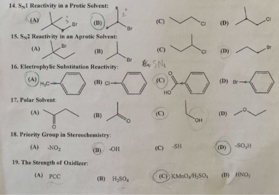14. SNİ Reactivity in a Protic Solvent: CI (D) Br 15. SN2 Reactivity in an Aprotic Solvent: Br 16. Electrophylic Substitution