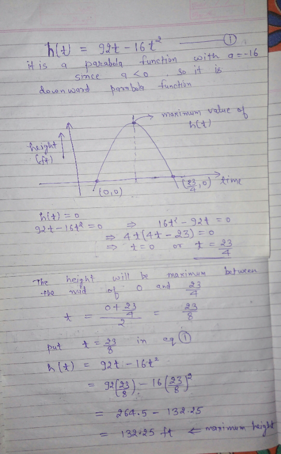 a--16 coith uncibM o1 it isaparahola function simce do.o n wanj t..bh.hnch。 mamu het LA 4 height wilt be maximubtwe 93 9 3 92
