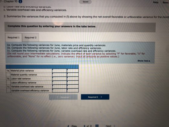 7 - Chapter 10 Help Save U. LODI late diu em ciency validnices. c. Variable overhead rate and efficiency variances 2. Summari