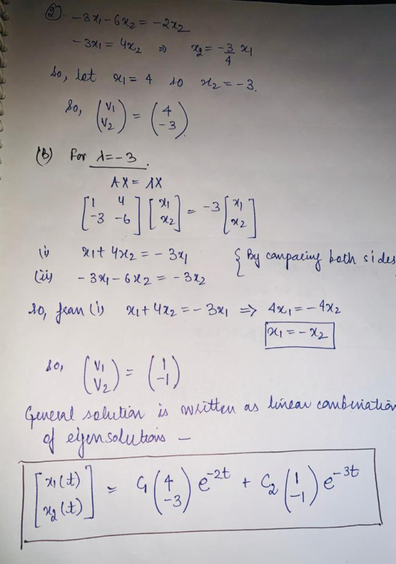 -3% -6% = -2x2 - 3x1 = 4x₂ 21 4 So, let 4 = 4 10 8₂ = -3. 80, Vi 3 4 21 -3 -3-6 X2 22 رند (B) for d=-3. AX= xx (-3 nit 4H2= -