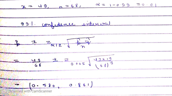 -- 49, < = -099 n = 68. 99.. confidence aitra + + राय + J4.29 42x19 3 66 0 0.5 (68) 580 Scanned with CamScanner (o: ० . 8 6 1