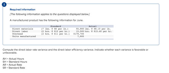 Required information [The following information applies to the questions displayed below.) A manufactured product has the fol