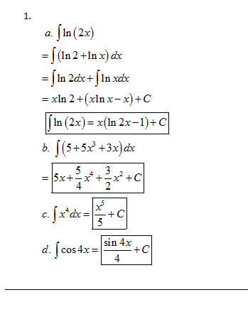 1. a. In(2x) In (2x)= x(in 2x-1)-C sin 4x