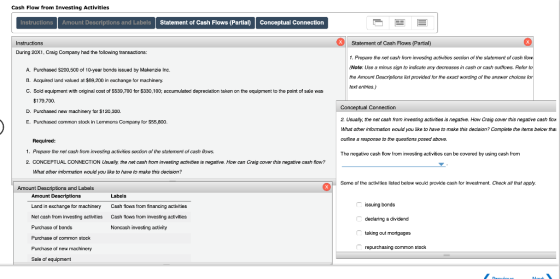 Cash Flow from Investing Activities Instructions Amount Descriptions and Labels Statement of Cash Flows (Partial) Conceptual