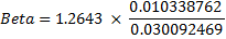 0.010338762 Beta = 1.2643 X 0.030092469
