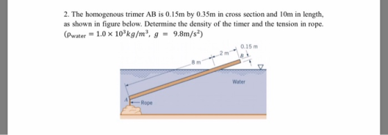 2. The homogenous trimer AB is 0.15m by 0.35m in cross section and 10m in length, as shown in figure below. Determine the den