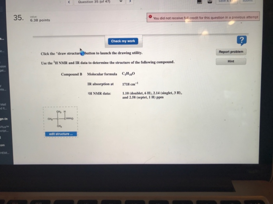 < Question 35 of 47 - 35. 6.38 points You did not receive full credit for this question in a previous attempt Check my work C