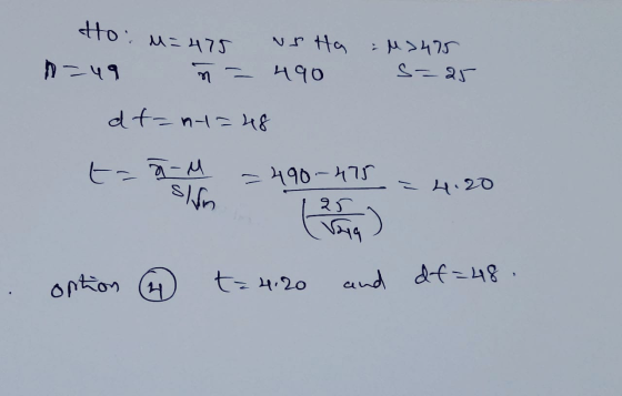 Hoi u=475 - M > 475 1249 Ns Ha 490 s=25 dtn-=48 t-a-M -490-475 slun 4.20 25 Vaya ) option 4 t=4.20 and df=48 .