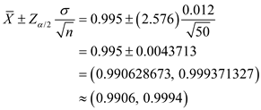 R±z,avn=0.995 ±(2.576)000 0.012 0.995 ± 0.004371 3 (0.990628673, 0.999371327) (0.9906, 0.9994)