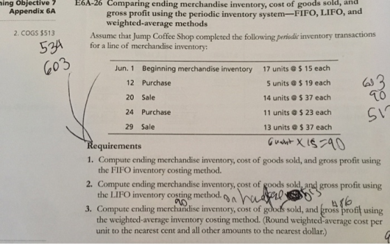 ning Objective 7 Appendix 6A E 6A-26 Comparing ending merchandise inventory, cost of goods sold, and gross profit using the p