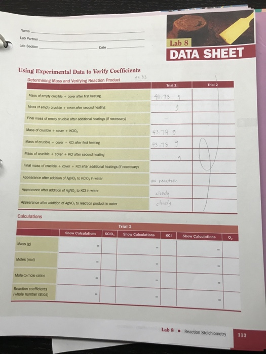 Name La Partner Lab Section Lab 8 DATA SHEET Using Experimental Data to Verify Coefficients s Determining Mass and Verifying