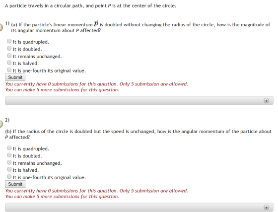 A particle travels in a circular path, and point P is at the center of the circle 1) (a) If the particles linear momentum P
