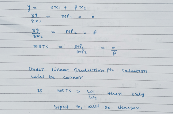 ay arit ßr2 - mpi = x 0XL ay = MP2 = ß OX2 MRIS - mblz Under linear production the will be corner solution If MRTS > W, Wz th