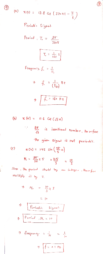 9 9 (a) XUE 19.8 6! ( 3 2014 - -5 Periodic Signal Peried To = 32071 160 Frequency, for at TI f > f. = 160 Hz (6) x [n] = 116