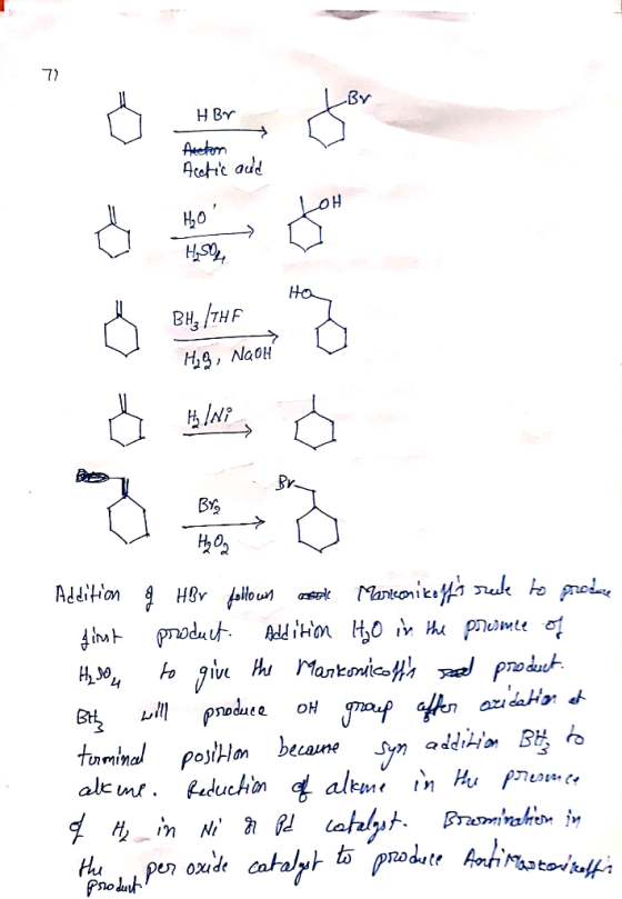 HBY - Aceton Actic and OH HO HAS daaaa H₂9, Na BY Hy og Addition og HBr follown asole Marconikoffs rule to produce first pr