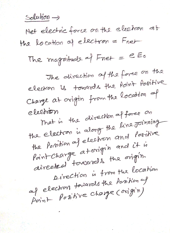 Solution → Net eleche force antes elechon a The irecho l the Loree on th Charap at aKitn the elecron alenør the Ično70innin in