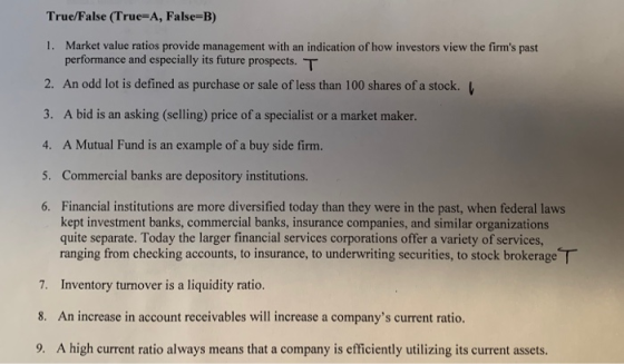 True False True A False B 1 Market Value Ratios Provide Management 