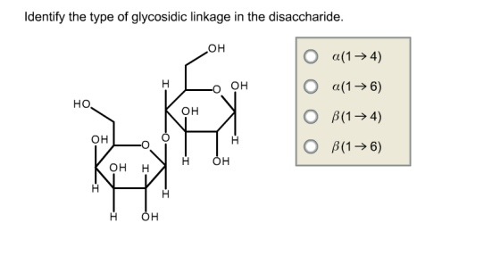Identify the type of glycosidic linkage in the dis