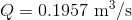 Q=0.1957\textup{ m}^{3}\textup{/s}