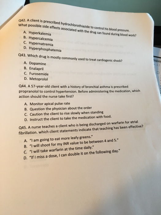 042. A client is prescribed hydrochlorothiazide to control his blood pressure. What possible side effects associated with the