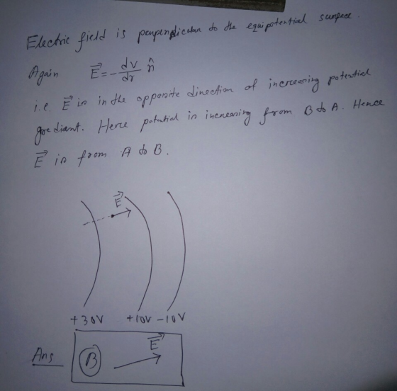 Electric field is penpenplicitan to the equipotential surface Again E- dv i. e. Ein in the opposite dinection of increening p
