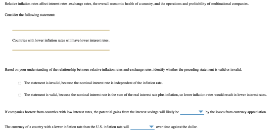 Relative inflation rates affect interest rates, exchange rates, the overall economic health of a country, and the operations