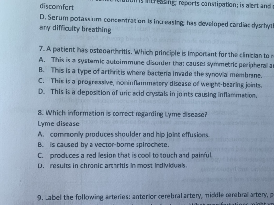 ing; reports constipation; is alert and c discomfort D. Serum potassium concentration is increasing; has developed cardiac dy