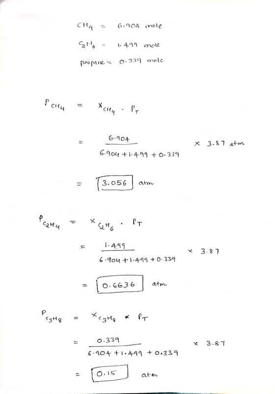 Cttı, = 6.904 mole pav pane 339 molc CFr CHL G104 X 3-8 7 afm 6.904+1.499 +0.339 3.056 atm 1.499 x 3.81 69ou十1.499十0, 339 O.