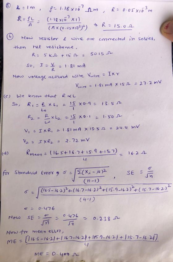 1 s=1m, 8- 1.18x10 m , R = 0.05x103 m REFL (lexió? xi) (ax (0.05X163)2) = R-15.02 How resistor & wire are connected in series