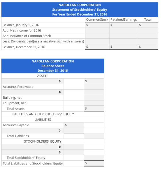 Total NAPOLEAN CORPORATION Statement of Stockholders Equity For Year Ended December 31, 2016 CommonStock RetainedEarnings Ba