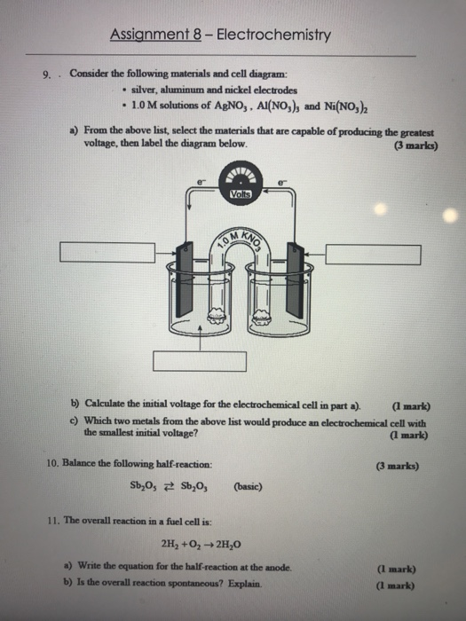 Assignment 8 - Electrochemistry 9. Consider the following materials and cell diagram: • silver, aluminum and nickel electrode