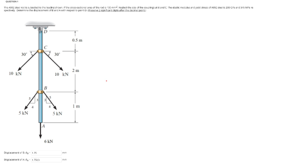 QUESTION 1 The 1992 steel rod is subjected to the loading shown. If the cross-sectional area of the rod is 100 mm Neglect the
