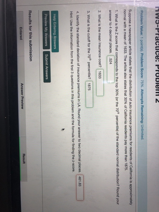 MW-Practice: Provien 2 Problem Value: 1 point(s). Problem Score: 75%. Attempts Remaining: Unlimited. Suppose a newspaper arti